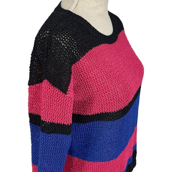 Jones New York Signature Striped 3/4 Sleeve Open Knit Sweater Womens Petite S - Picture 5 of 13